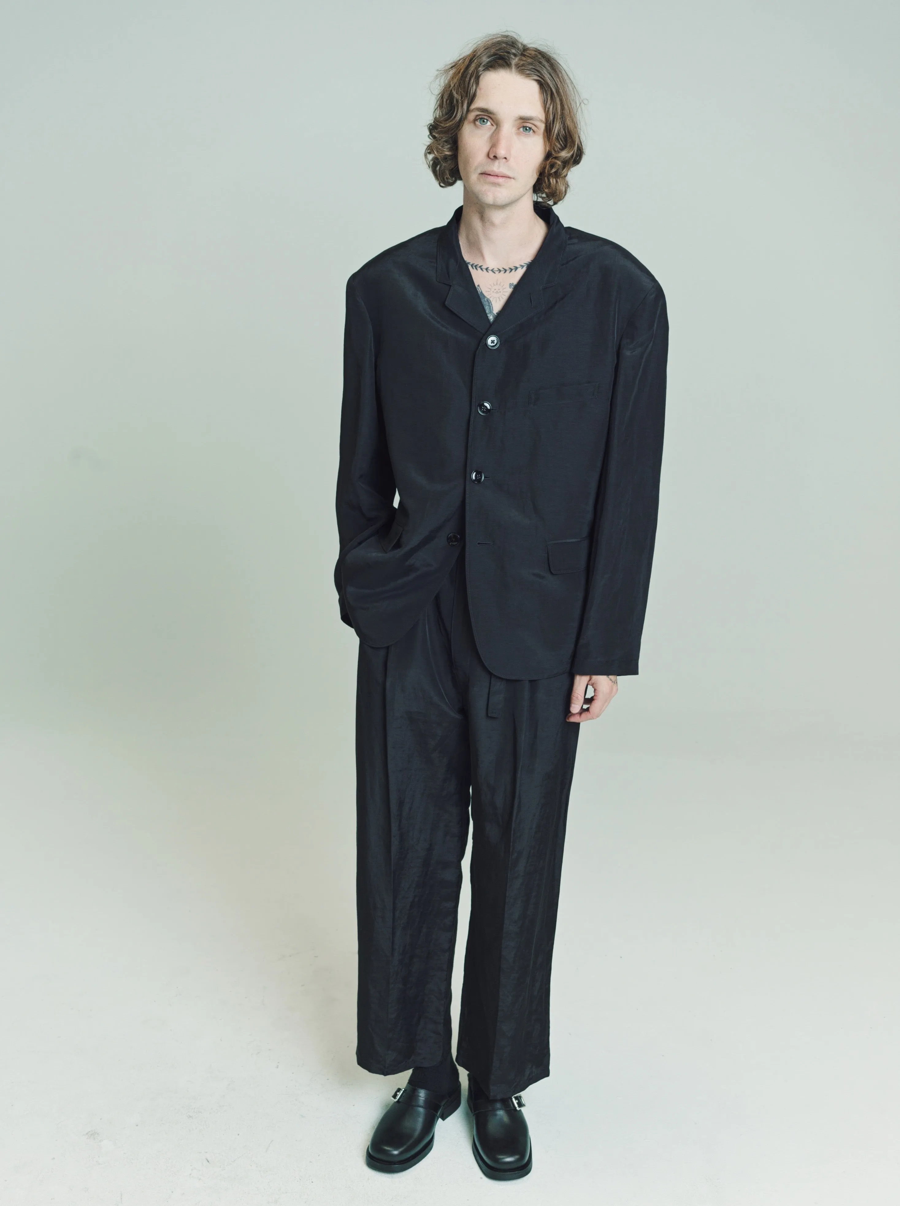 Black Linen & Viscose Short Jacket