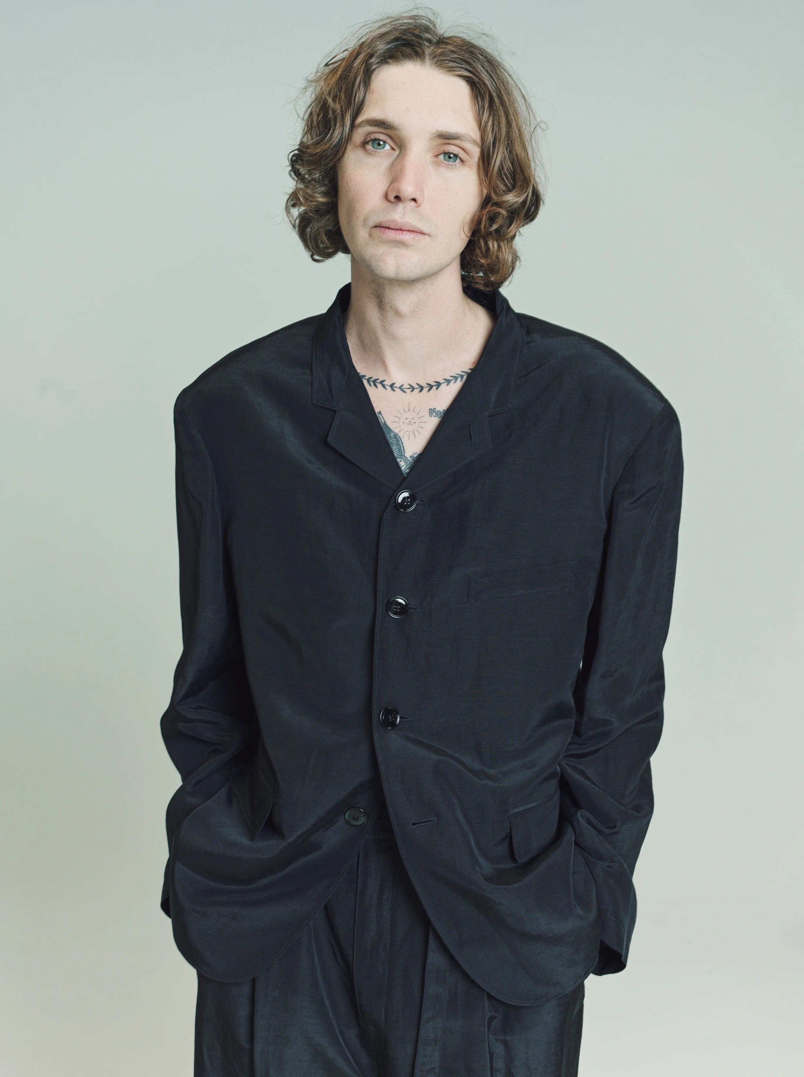 Black Linen & Viscose Short Jacket