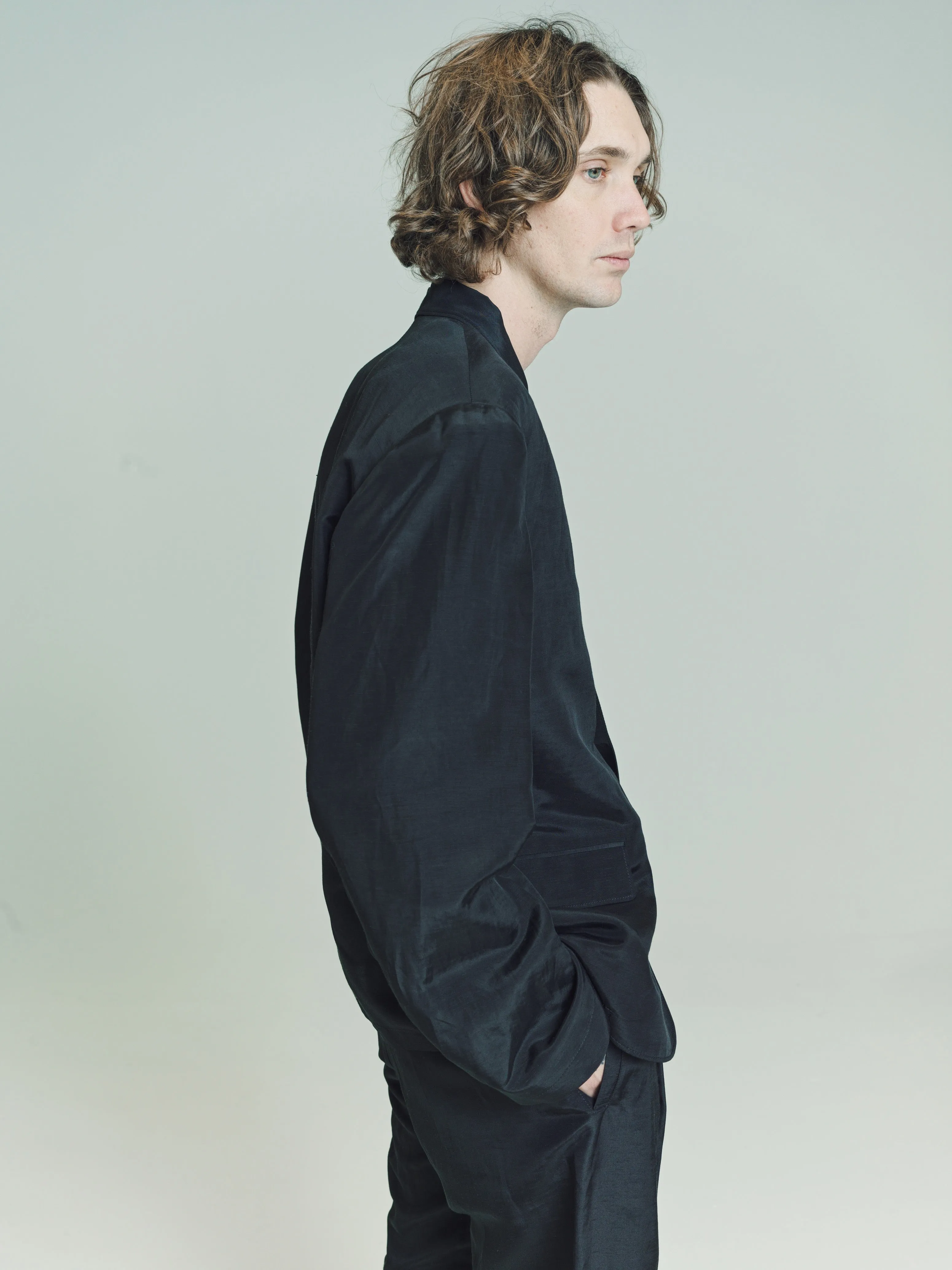 Black Linen & Viscose Short Jacket