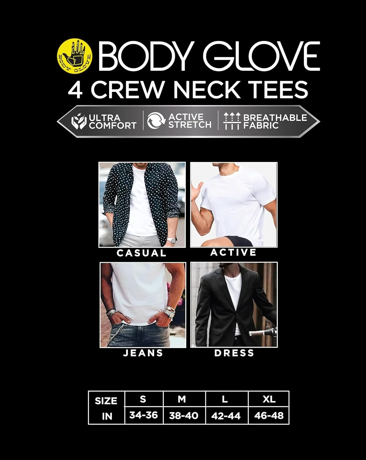 Body Glove Mens 3-Pack Micro Modal T Shirts, Cool Plain Undershirts & Gym Tshirts, Multipack White Tees