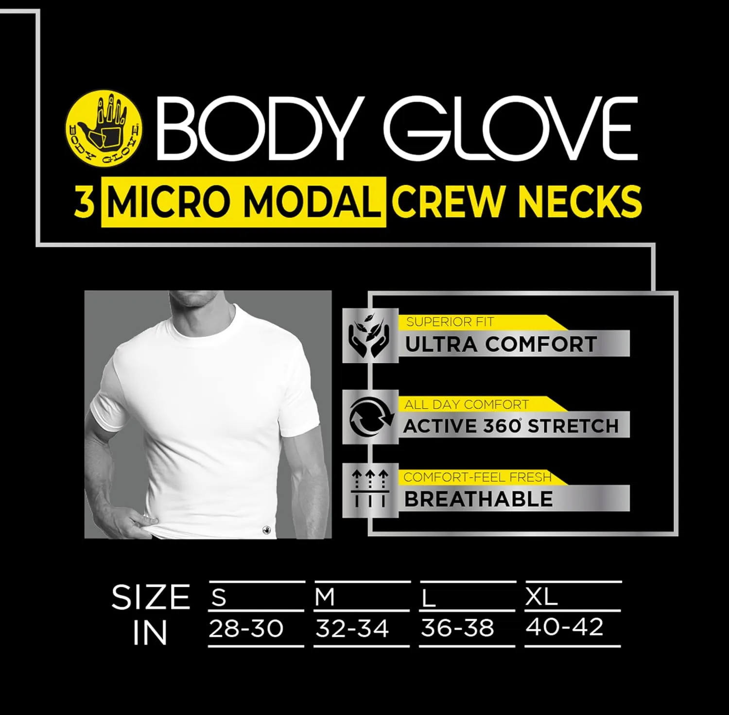 Body Glove Mens 3-Pack Micro Modal T Shirts, Cool Plain Undershirts & Gym Tshirts, Multipack White Tees