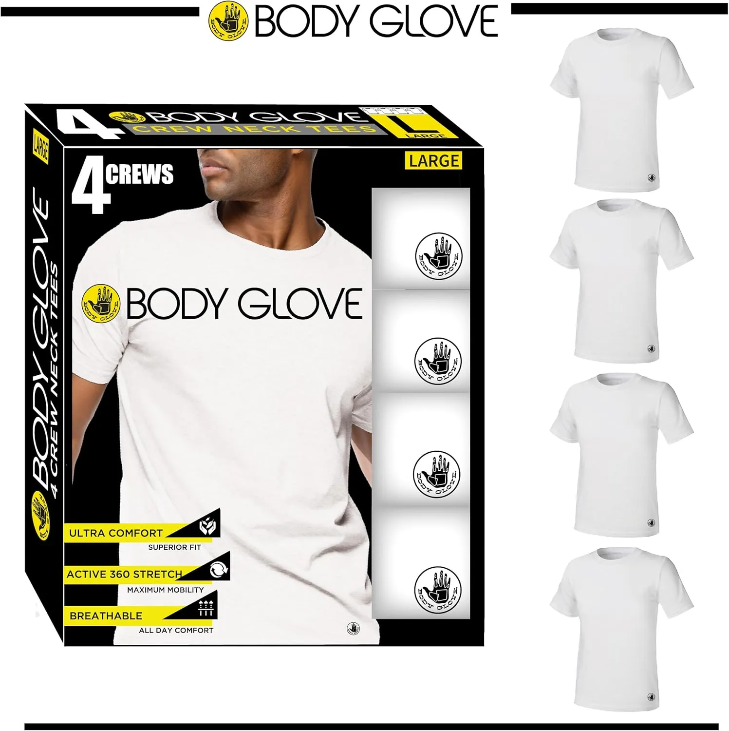 Body Glove Mens 3-Pack Micro Modal T Shirts, Cool Plain Undershirts & Gym Tshirts, Multipack White Tees