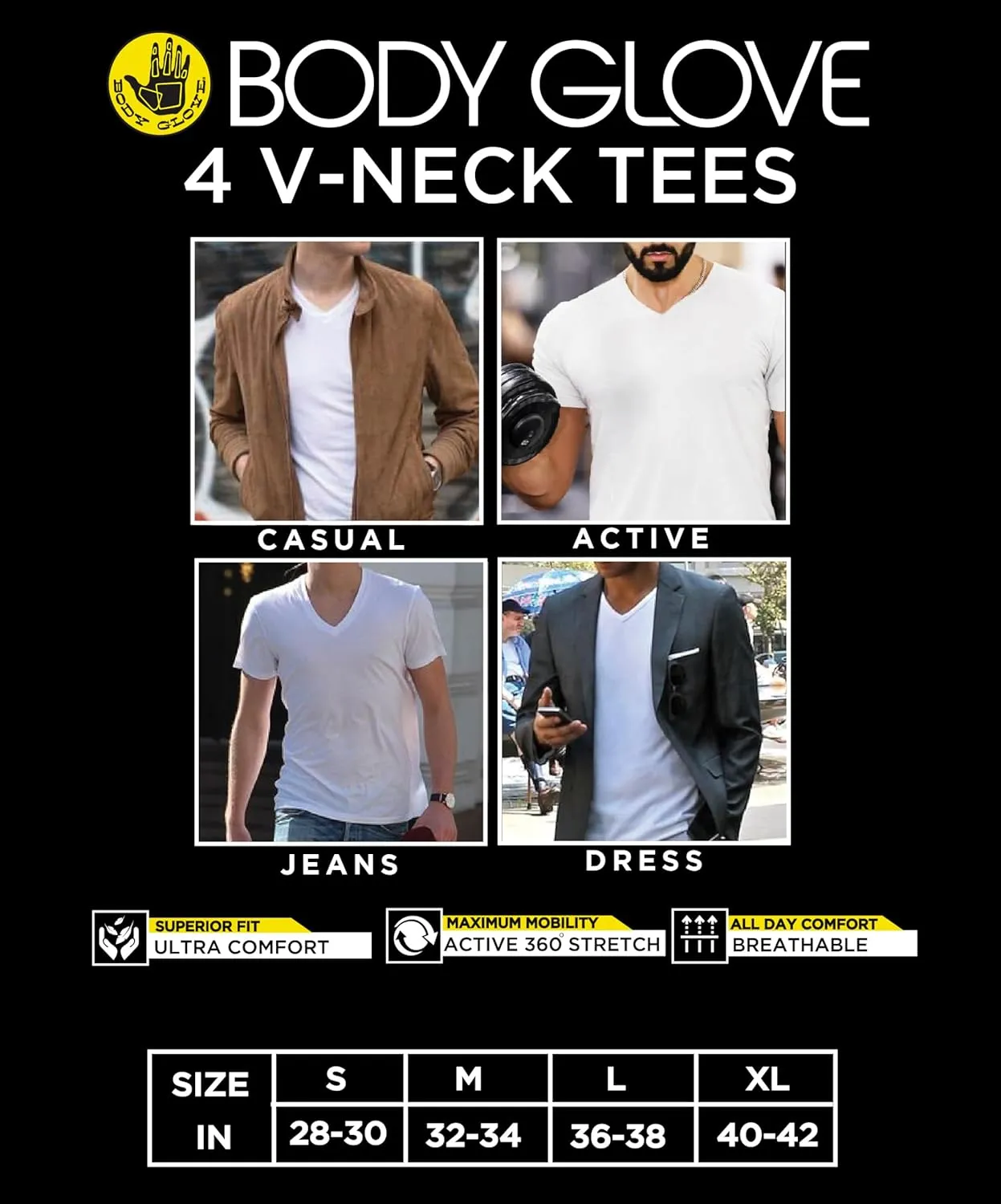 Body Glove Mens 3-Pack Micro Modal T Shirts, Cool Plain Undershirts & Gym Tshirts, Multipack White Tees