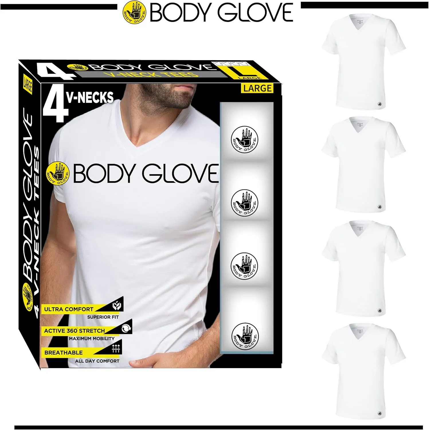 Body Glove Mens 3-Pack Micro Modal T Shirts, Cool Plain Undershirts & Gym Tshirts, Multipack White Tees