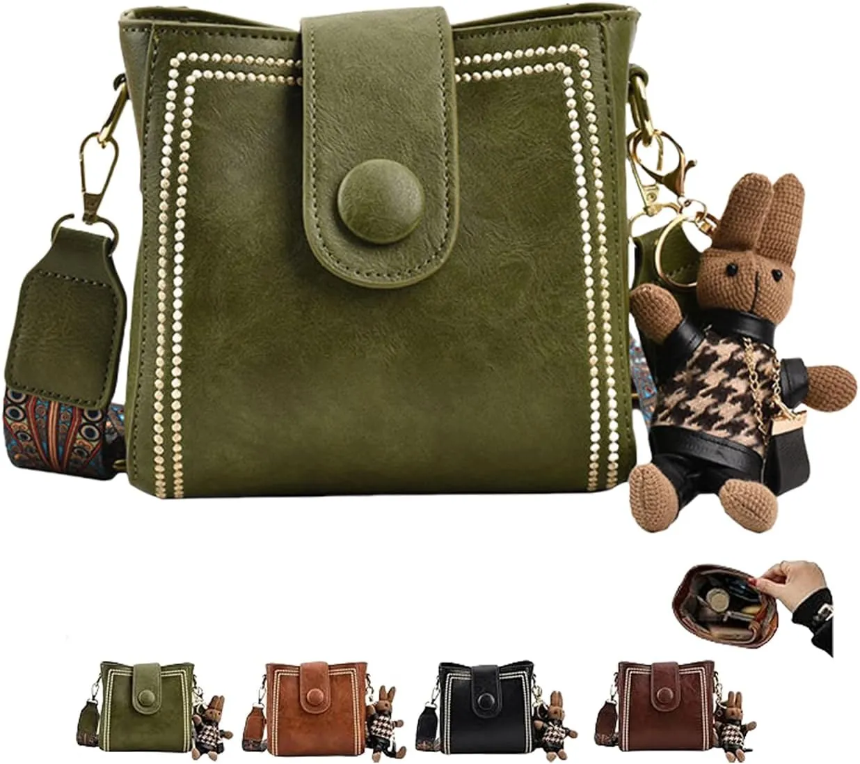 Bootara Bucket Bag with Adjustable Wider Shoulder Strap, Bootara Women's Vintage Bunny Charm Bucket Bag