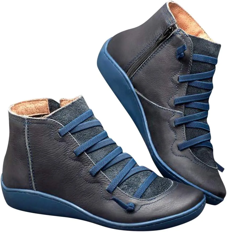 Booties for Women Ankle Black Flat Booties Flat Cowboy Boots for Women Black Ankle Boot Casual Round Head Closed Pointed Toe Low Block Heel Zip Up