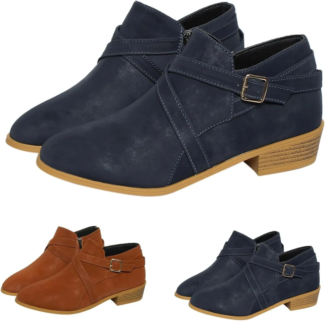 Booties for Women Ankle Fall Booties for Women Western Booties Women Ankle Boots Womens Bootie with Heel Keep Warm Flat Bottom Low Heel Comfortable Pointed Toe