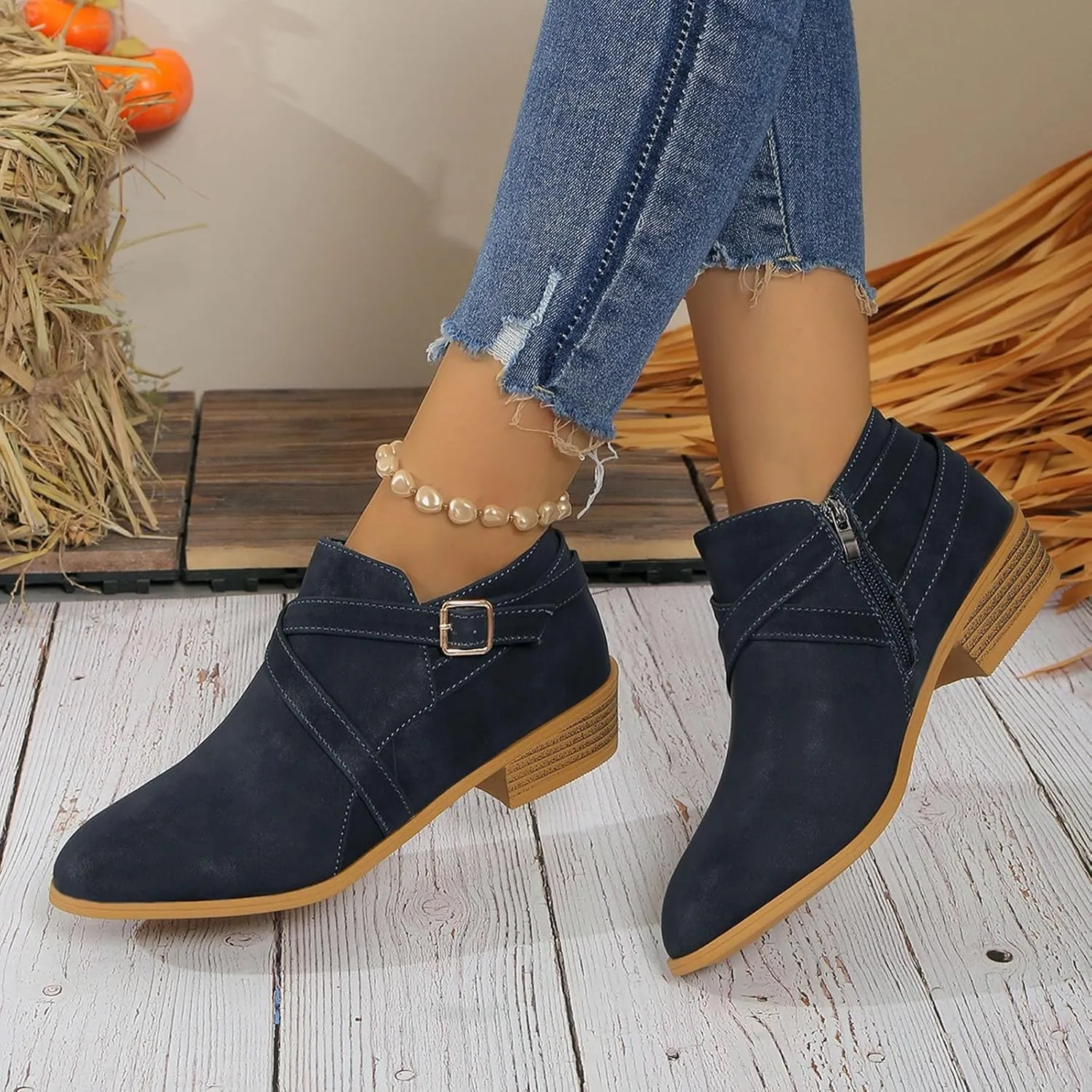 Booties for Women Ankle Fall Booties for Women Western Booties Women Ankle Boots Womens Bootie with Heel Keep Warm Flat Bottom Low Heel Comfortable Pointed Toe