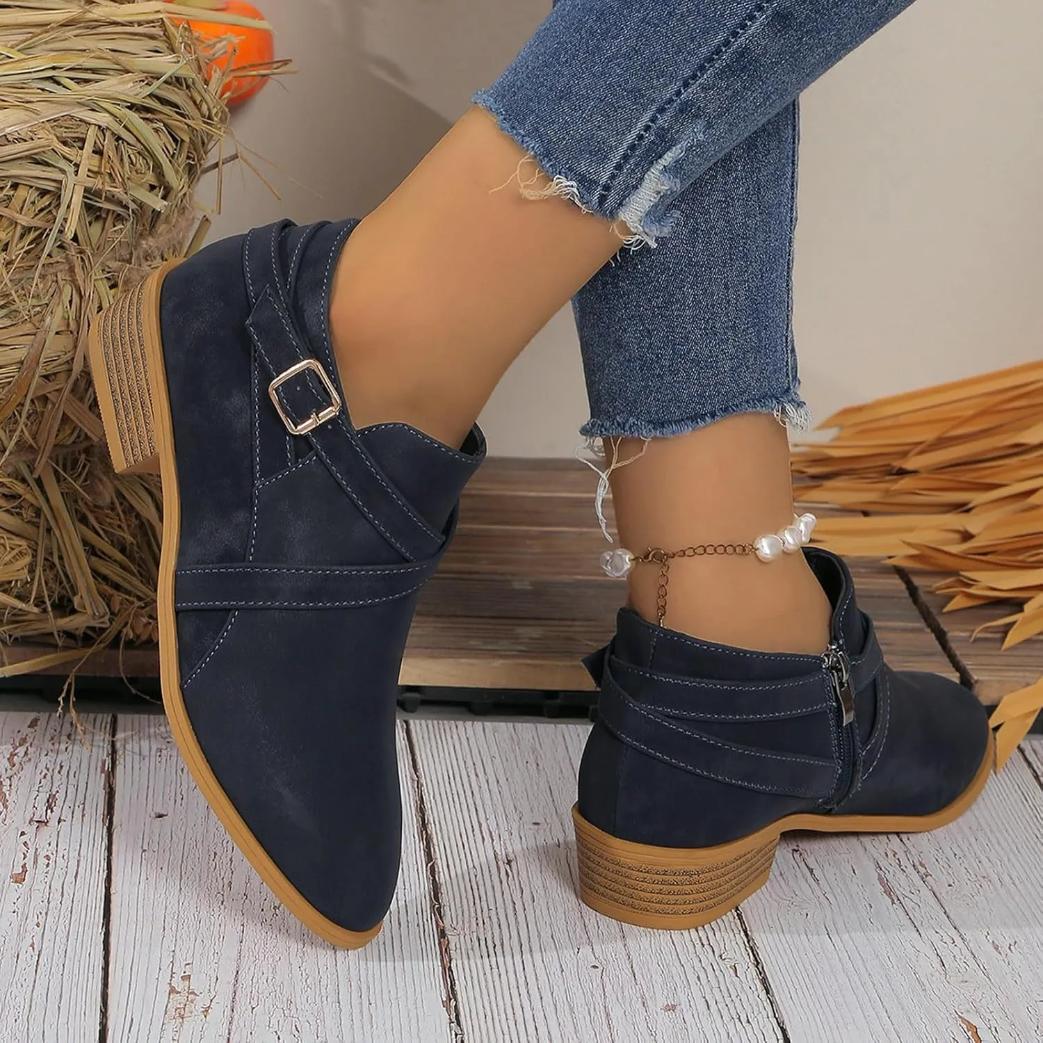 Booties for Women Ankle Fall Booties for Women Western Booties Women Ankle Boots Womens Bootie with Heel Keep Warm Flat Bottom Low Heel Comfortable Pointed Toe