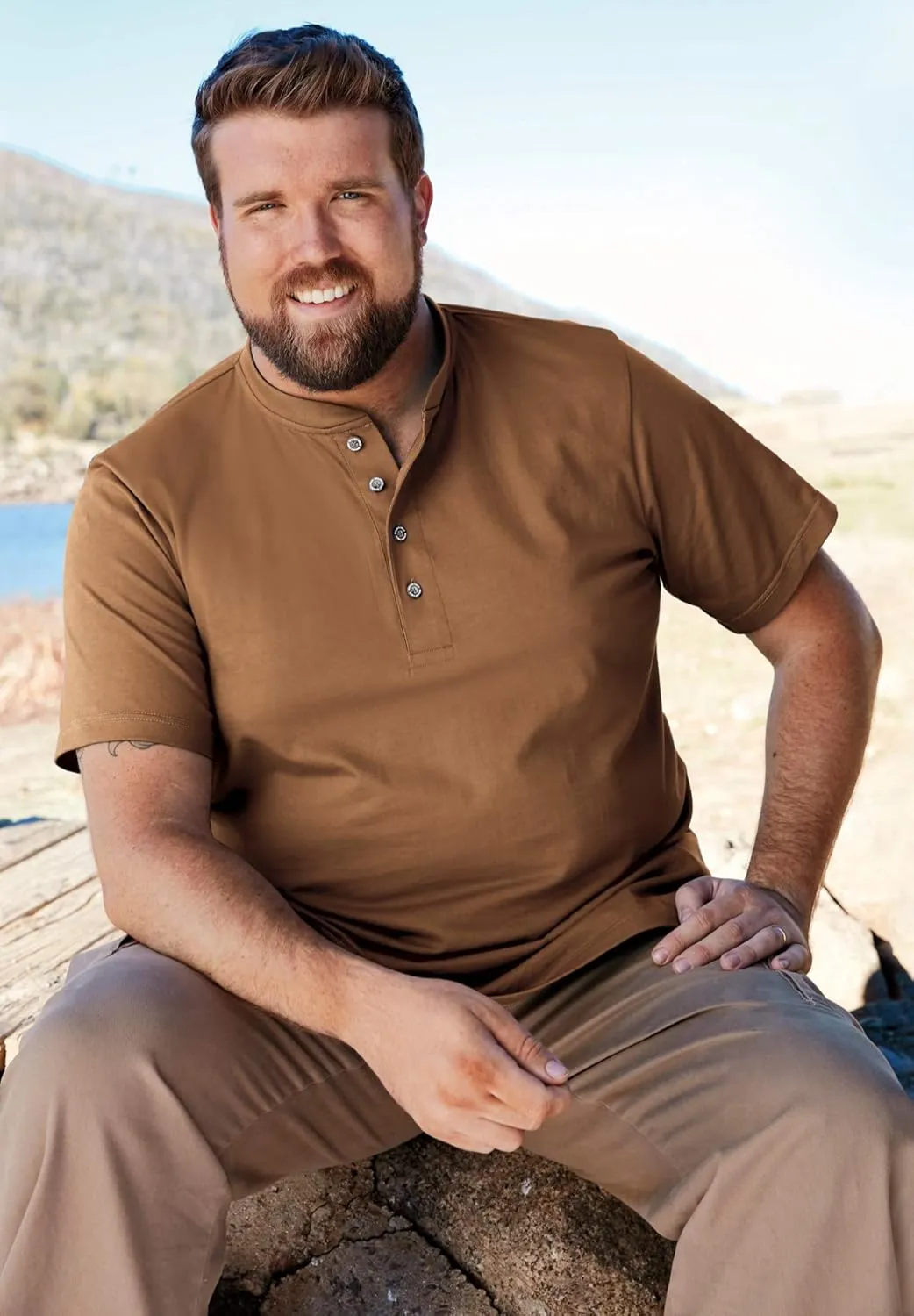 Boulder Creek by Kingsize Men's Big & Tall Heavyweight Short-Sleeve Henley Shirt