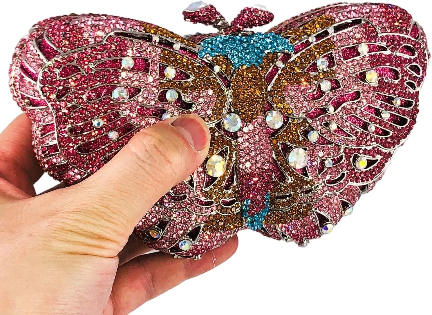 Boutique De FGG Butterfly Clutch Minaudiere Bag Women Rhinestone Evening Handbags Bridal Wedding Crystal Clutch Purse,Mini