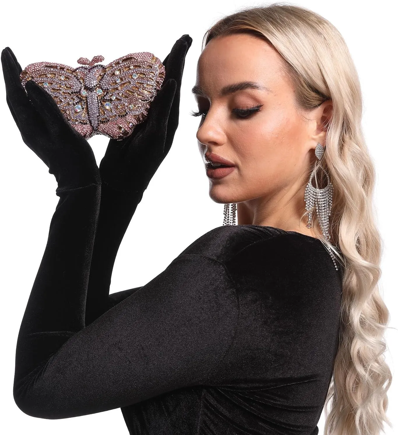 Boutique De FGG Butterfly Clutch Minaudiere Bag Women Rhinestone Evening Handbags Bridal Wedding Crystal Clutch Purse,Mini