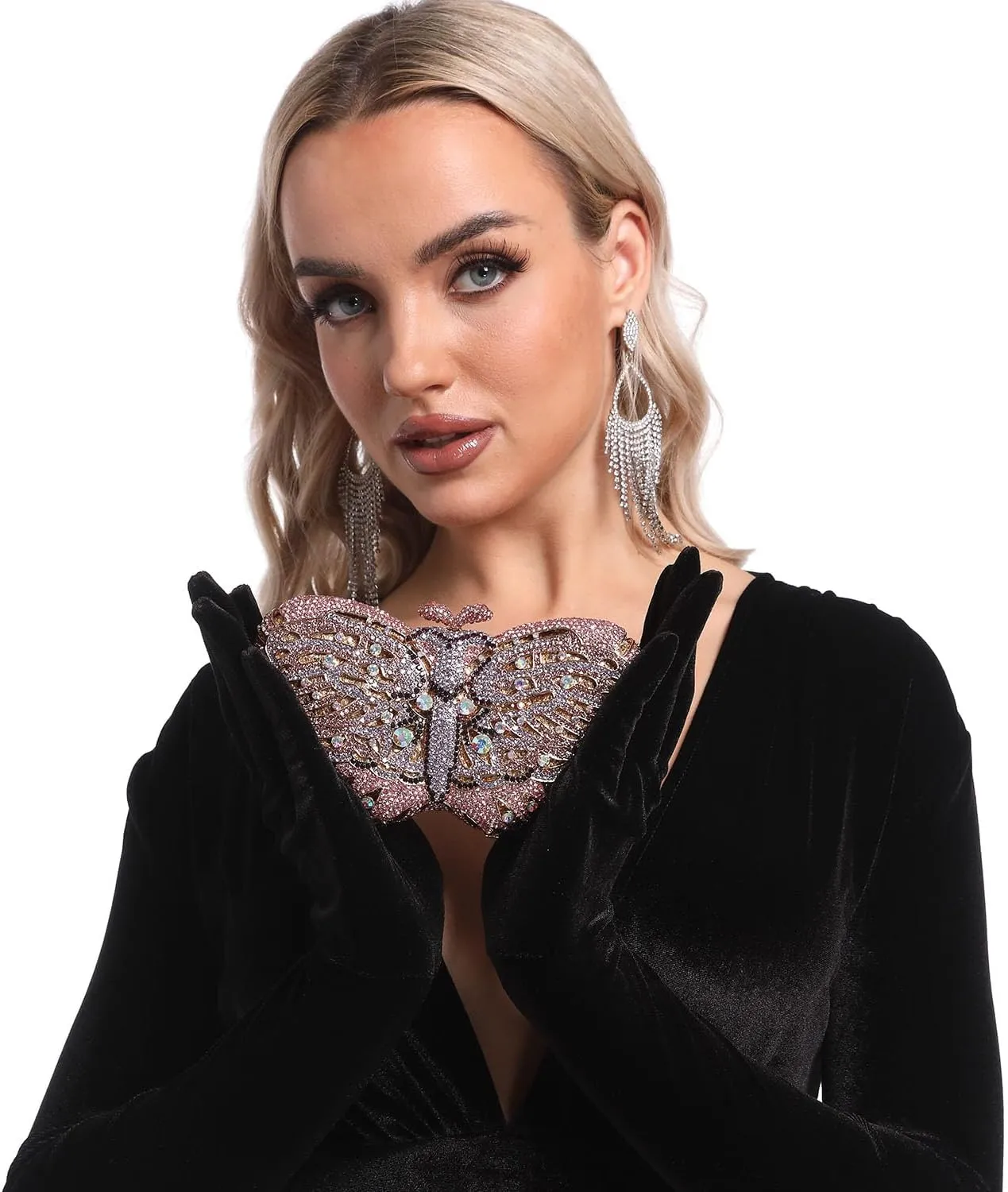 Boutique De FGG Butterfly Clutch Minaudiere Bag Women Rhinestone Evening Handbags Bridal Wedding Crystal Clutch Purse,Mini