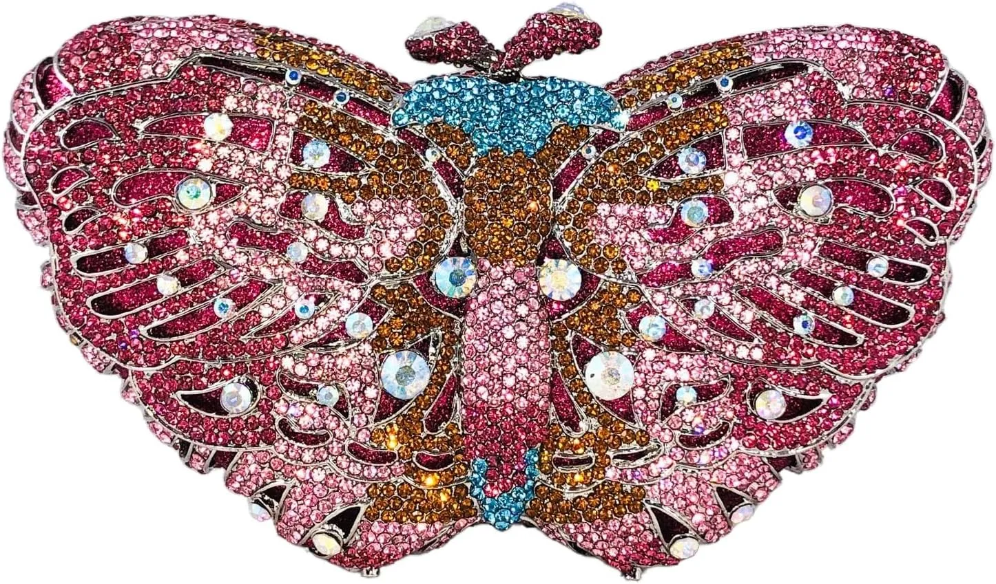 Boutique De FGG Butterfly Clutch Minaudiere Bag Women Rhinestone Evening Handbags Bridal Wedding Crystal Clutch Purse,Mini