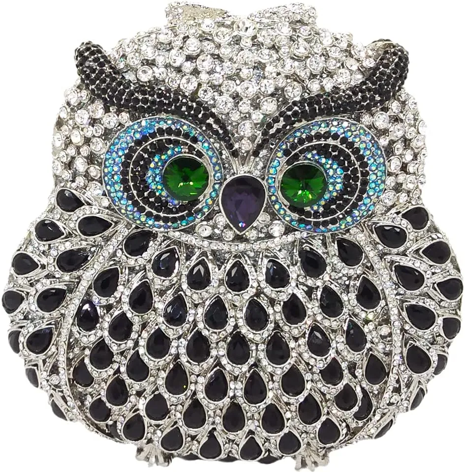 Boutique De FGG Owl Crystal Clutch Bag Animal Evening Handbags Women Formal Party Rhinestone Clutch Purse,Mini