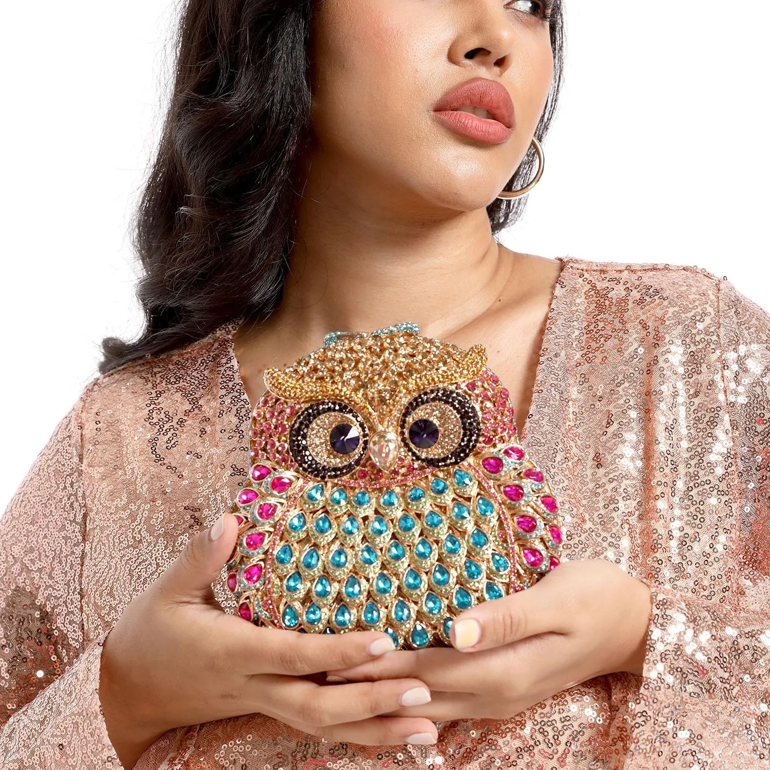 Boutique De FGG Owl Crystal Clutch Bag Animal Evening Handbags Women Formal Party Rhinestone Clutch Purse,Mini
