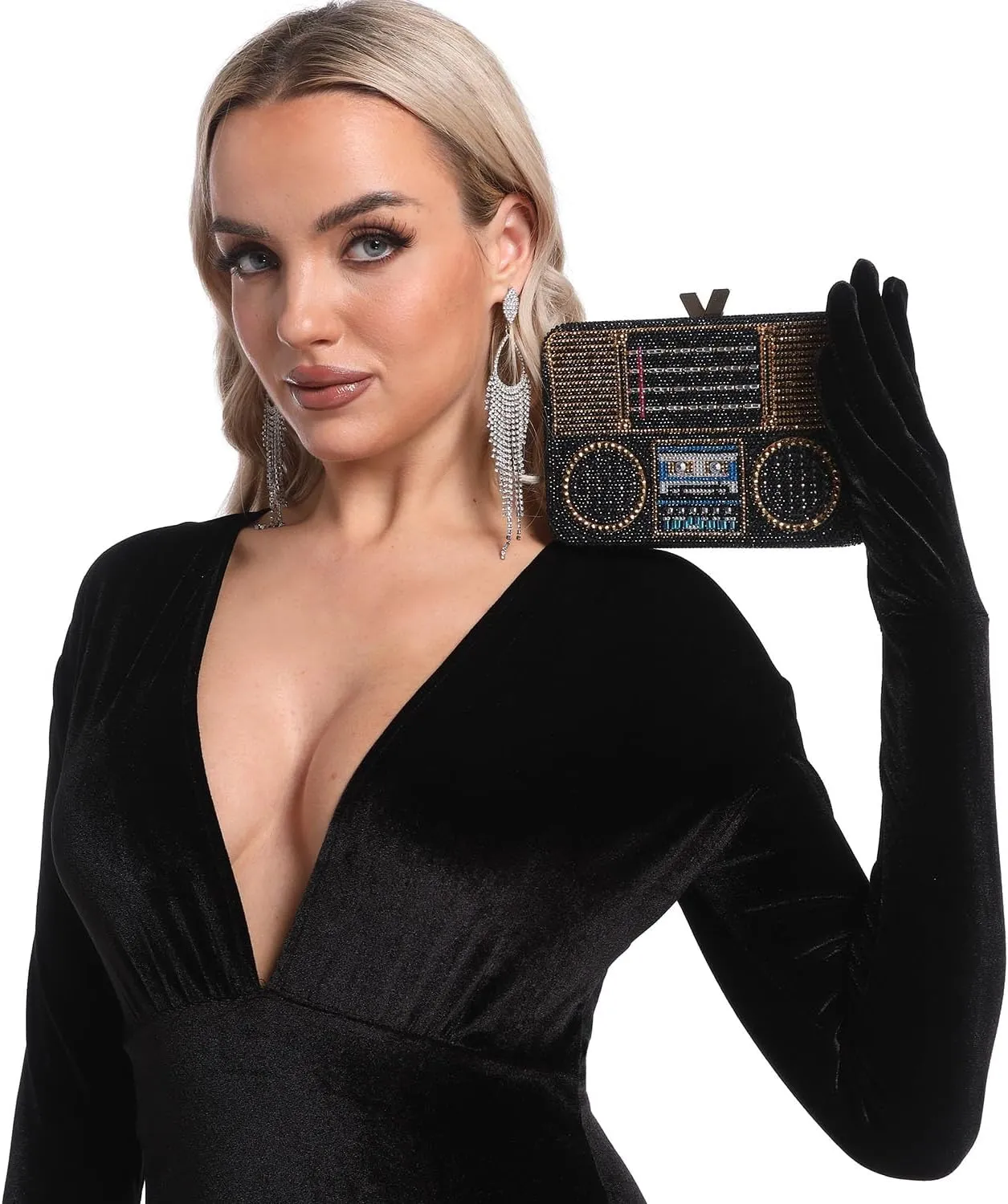 Boutique De FGG Retro Crystal Clutch Purses for Women Luxury Rhinestone Evening Bag Novelty Formal Party Clutch Handbag,Mini