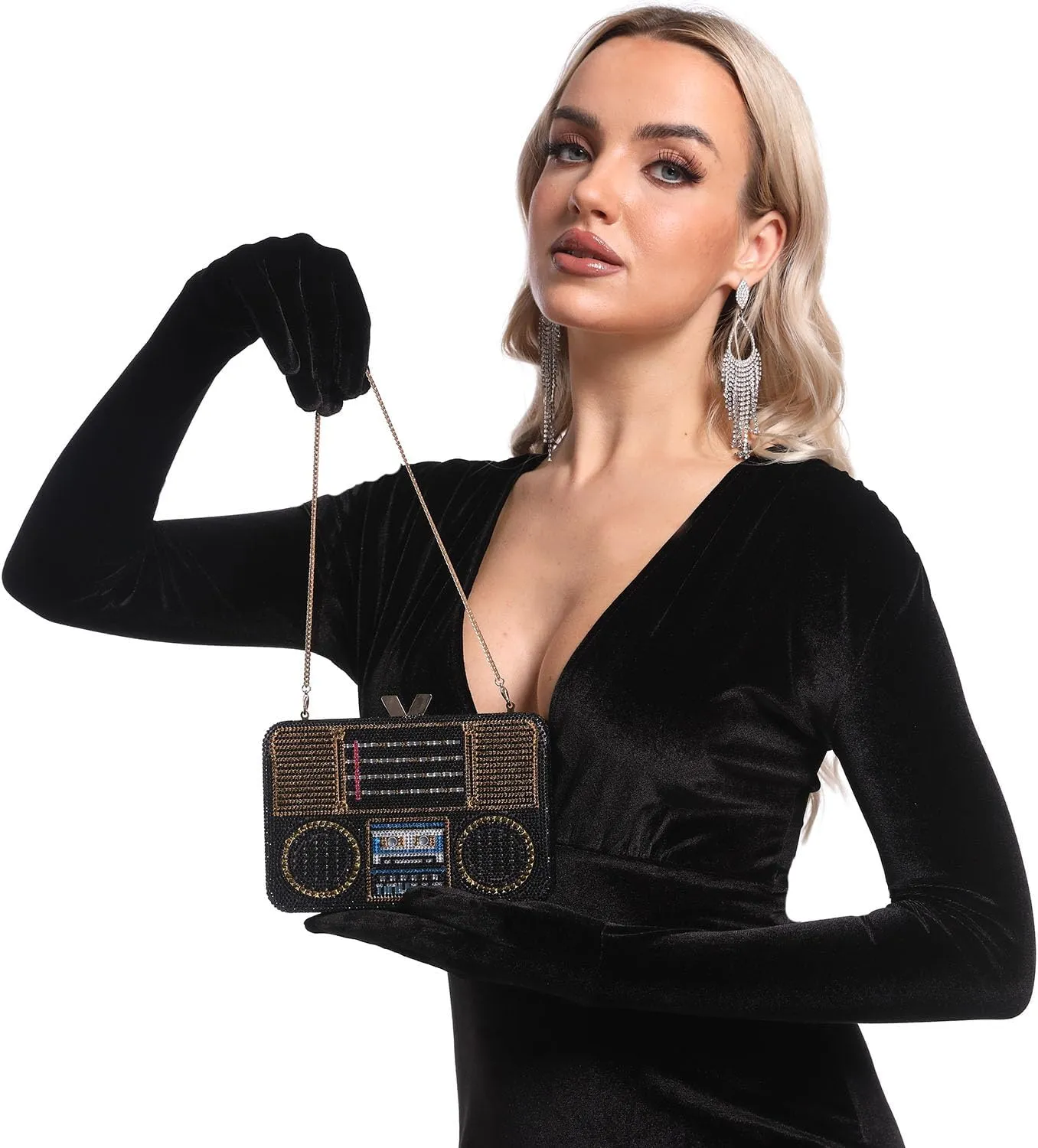Boutique De FGG Retro Crystal Clutch Purses for Women Luxury Rhinestone Evening Bag Novelty Formal Party Clutch Handbag,Mini