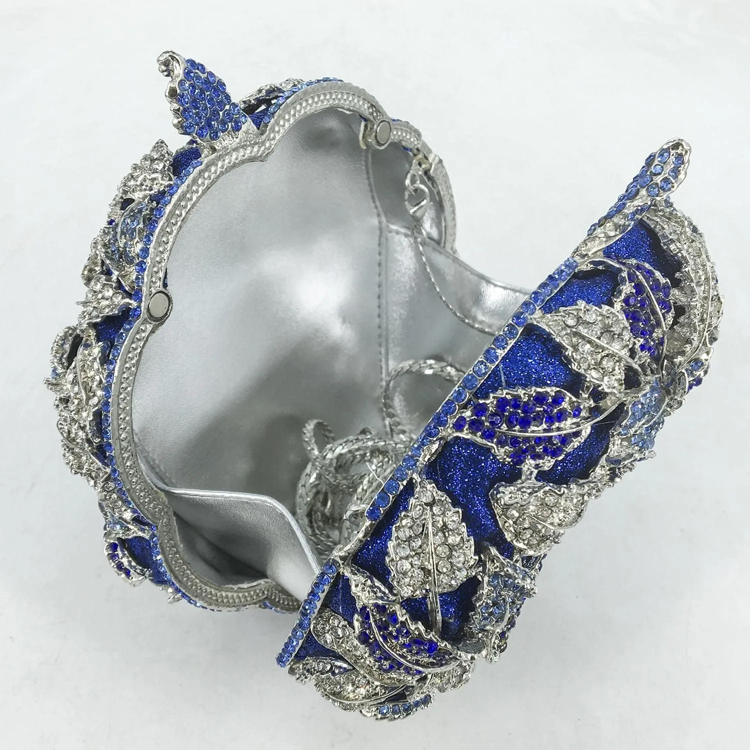 Boutique De FGG Round Rose Flower Crystal Clutch Purses for Women Formal Evening Bags Wedding Clutch Bag Party Handbags,Mini