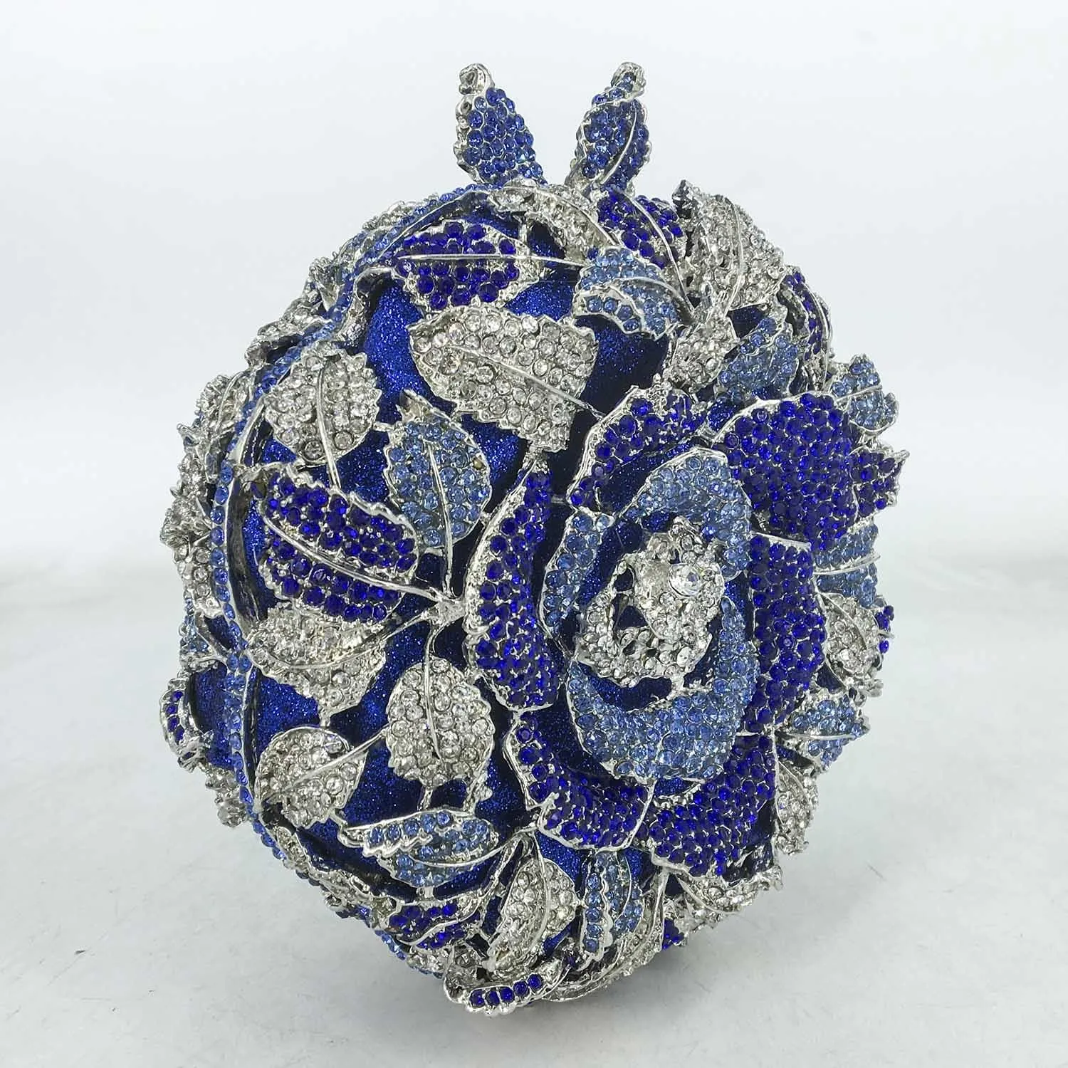 Boutique De FGG Round Rose Flower Crystal Clutch Purses for Women Formal Evening Bags Wedding Clutch Bag Party Handbags,Mini
