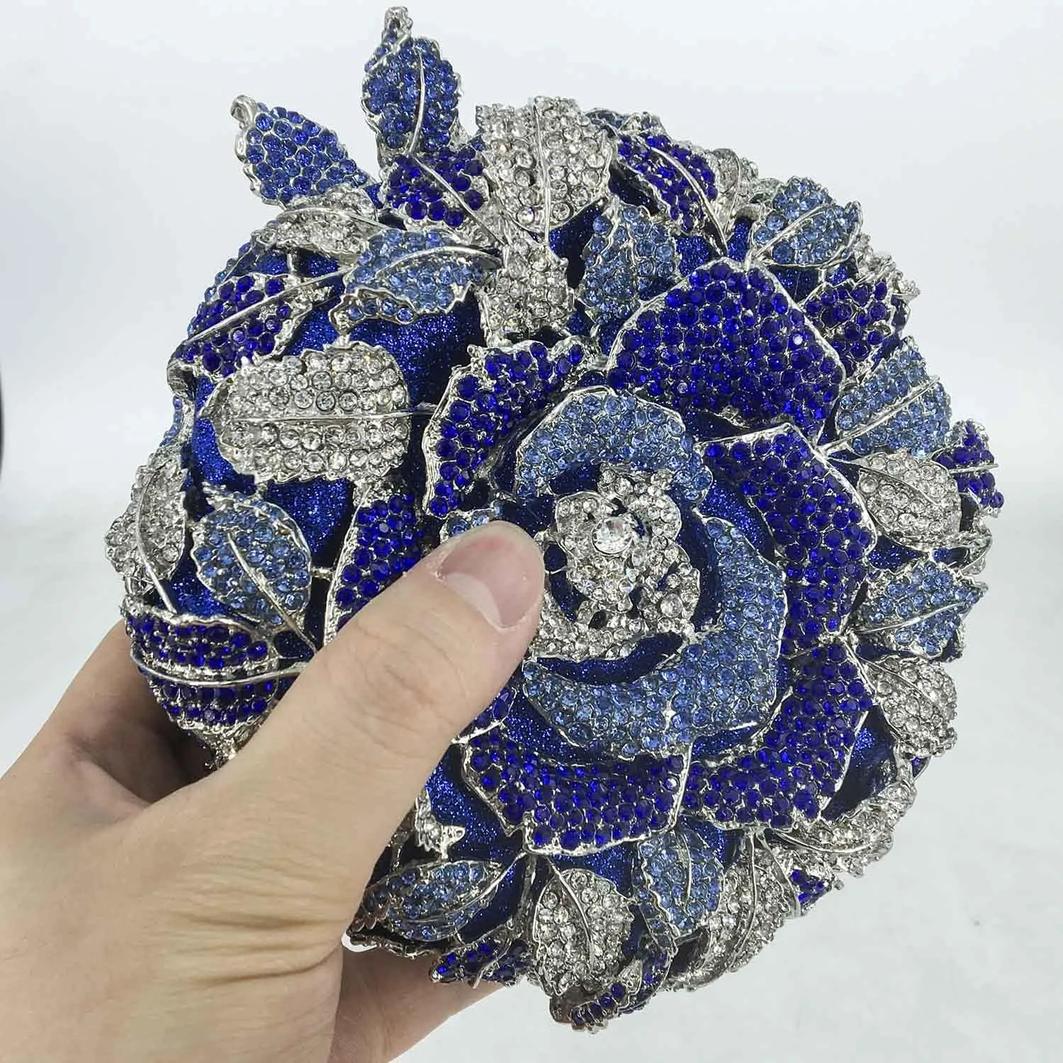 Boutique De FGG Round Rose Flower Crystal Clutch Purses for Women Formal Evening Bags Wedding Clutch Bag Party Handbags,Mini