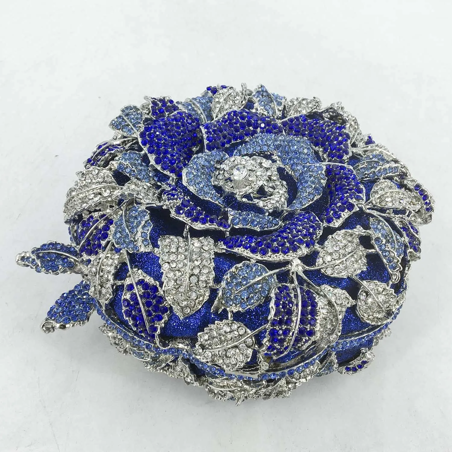 Boutique De FGG Round Rose Flower Crystal Clutch Purses for Women Formal Evening Bags Wedding Clutch Bag Party Handbags,Mini