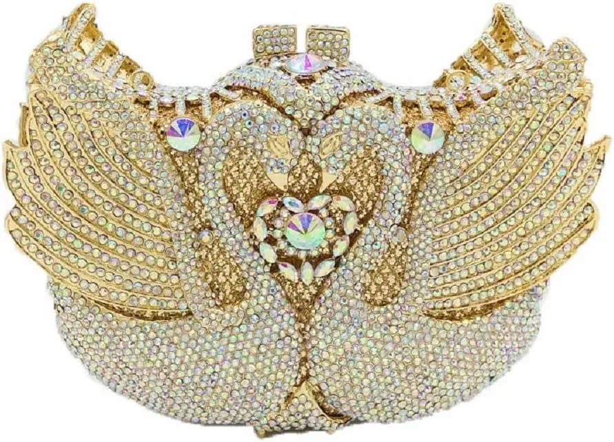 Boutique De FGG Swan Crystal Clutch for Women Evening Handbags Wedding Party Rhinestone Clutch Purse Animal Minaudiere,Mini