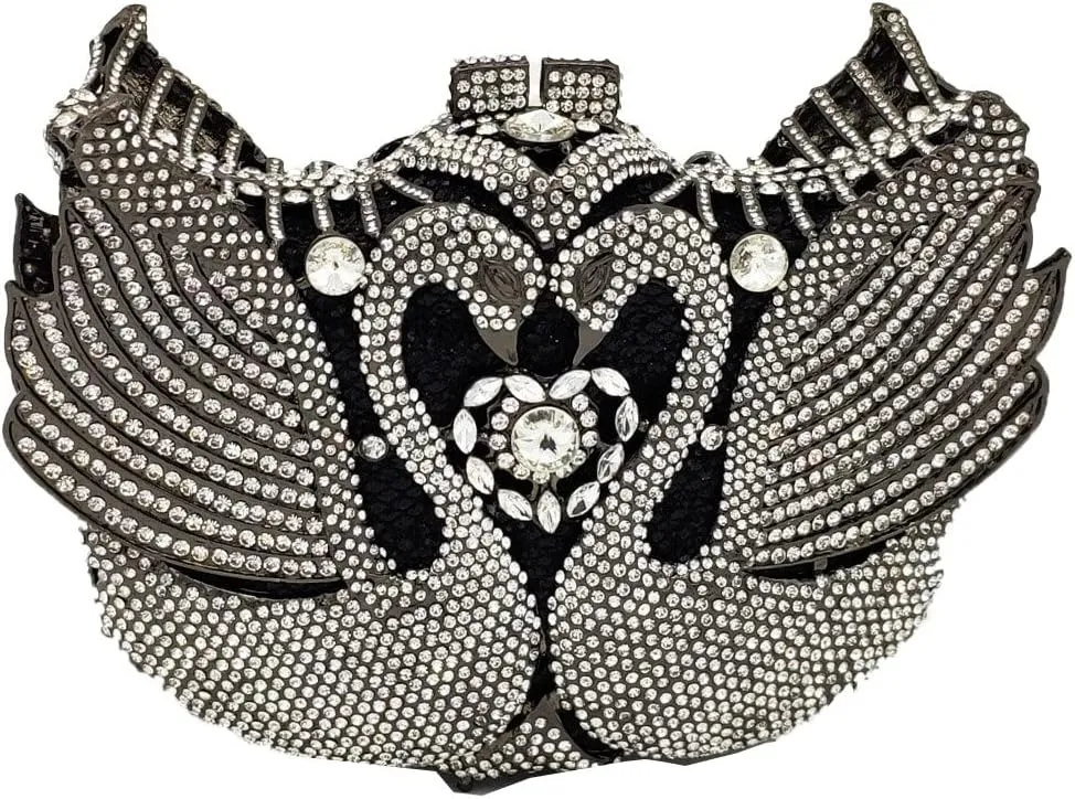 Boutique De FGG Swan Crystal Clutch for Women Evening Handbags Wedding Party Rhinestone Clutch Purse Animal Minaudiere,Mini