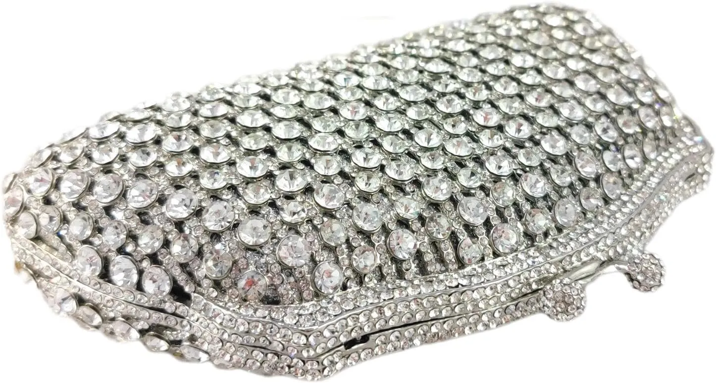 Boutique De FGG Women Crystal Evening Minaudiere Bags Bridal Wedding Rhinestone Clutch Bag Party Purses and Handbags, Mini
