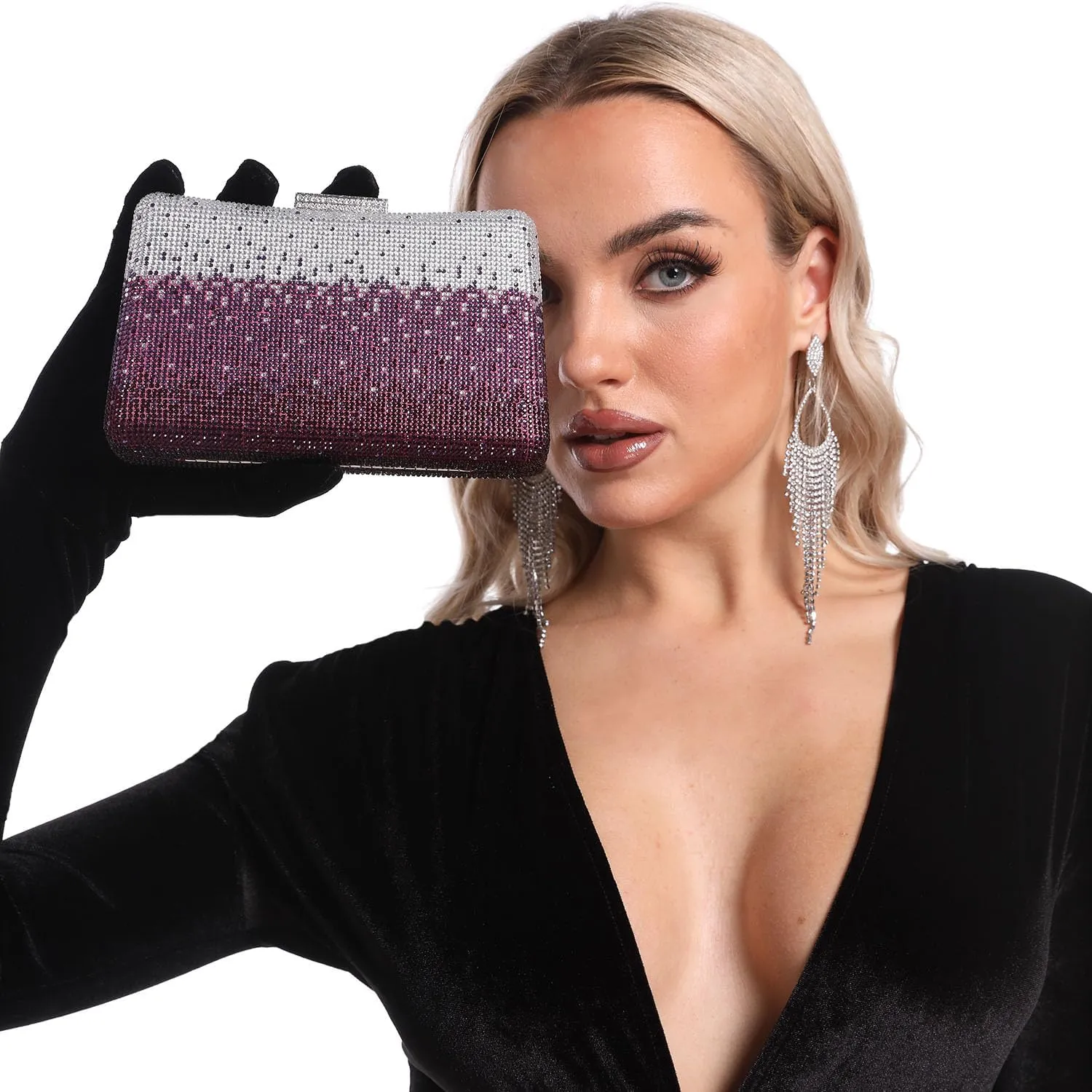 Boutique De FGG Women's Gradient Color Crystal Evening Bags, Rhinestone Clutch for Party Dinner, Fancy Evening Handbags