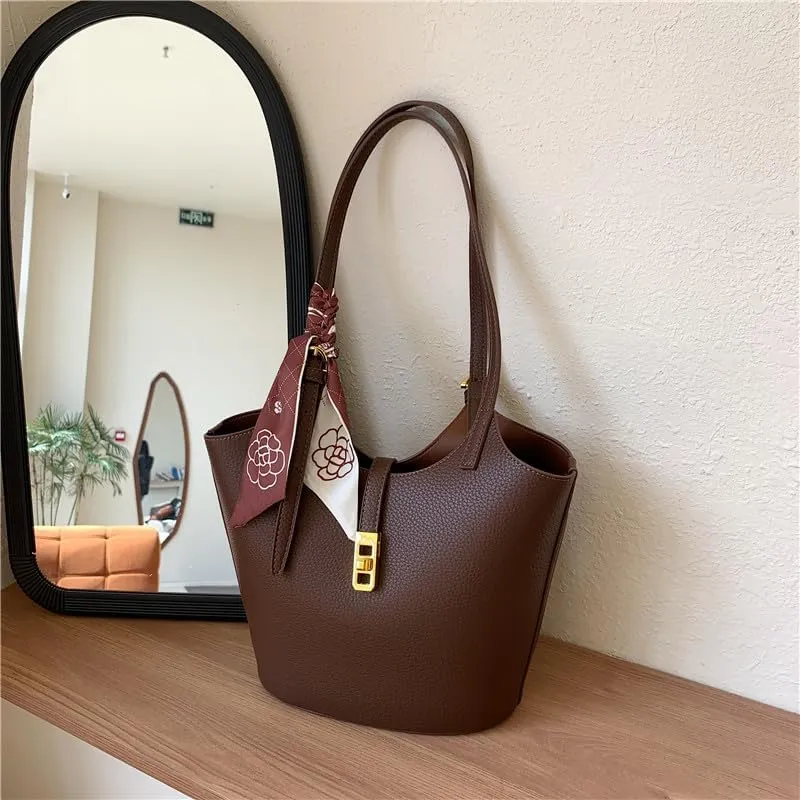 Bucket Bag For Women Vintage Bucket Purse Vegan Leather Tote Bag Shoulder Handbag