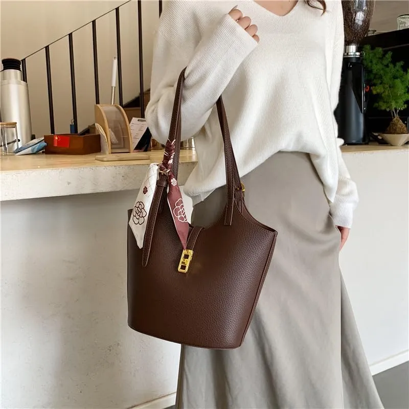 Bucket Bag For Women Vintage Bucket Purse Vegan Leather Tote Bag Shoulder Handbag