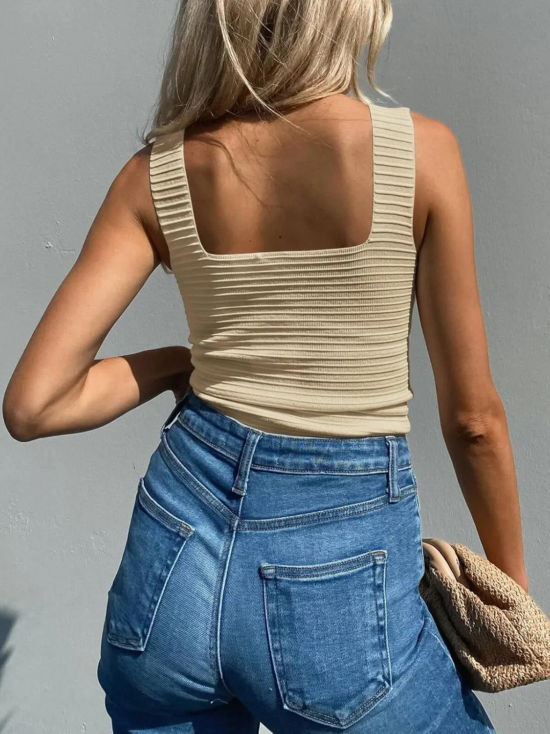 BZB Womens Ribbed Tank Tops 2025 Summer Sleeveless Square Neck Shirts Casual Slim Fitted Knit Shirts