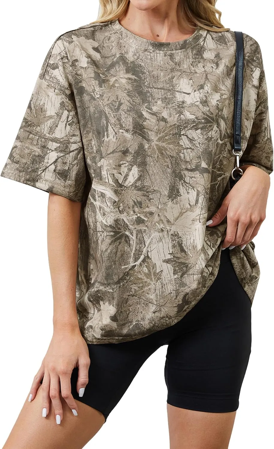Camo Print Oversized T Shirts for Women Short Sleeve Graphic Print Crew Neck Baggy Shirts Cute Tunic Tee Tops