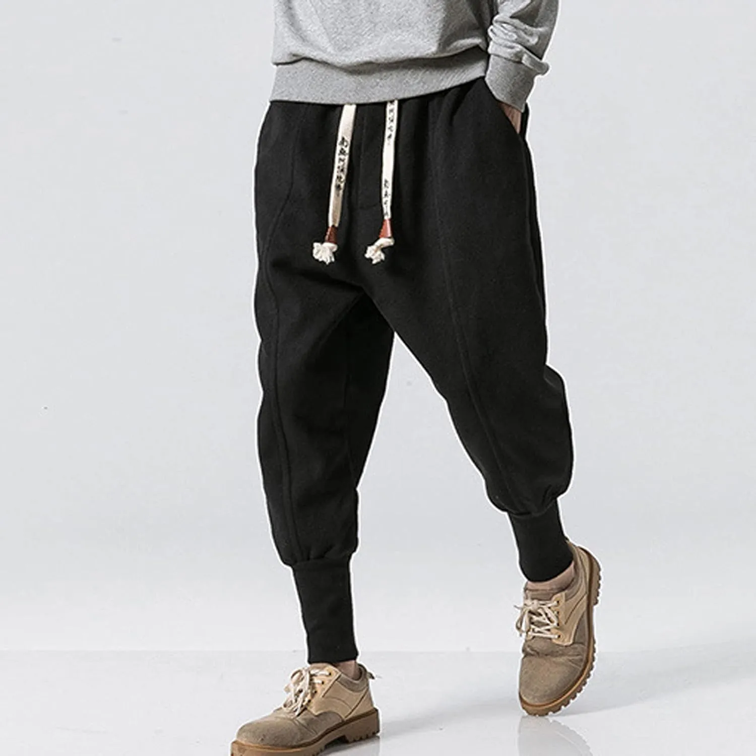 Cargo Pants for Men Relaxed Fit Mens Cargo Pants Waist Solid Color Pants Pocket Loose Fleece Casual Pants Men Fashion