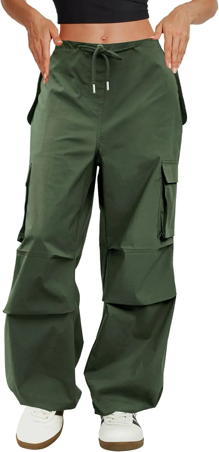Cargo Pants Women Low Waisted Parachute Pants with Pockets Loose Baggy Hiking Pants Y2K Clothes