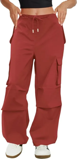 Cargo Pants Women Low Waisted Parachute Pants with Pockets Loose Baggy Hiking Pants Y2K Clothes