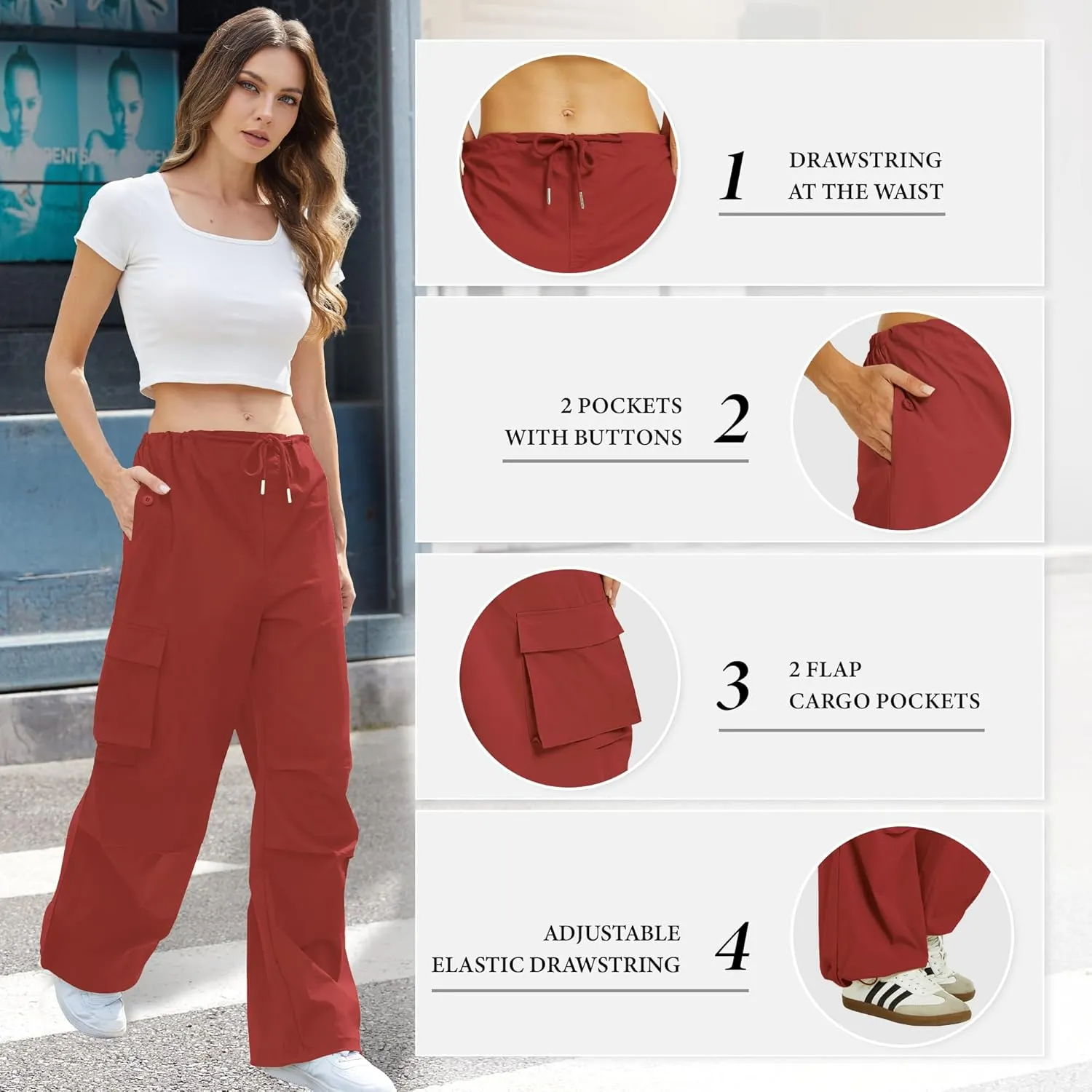 Cargo Pants Women Low Waisted Parachute Pants with Pockets Loose Baggy Hiking Pants Y2K Clothes