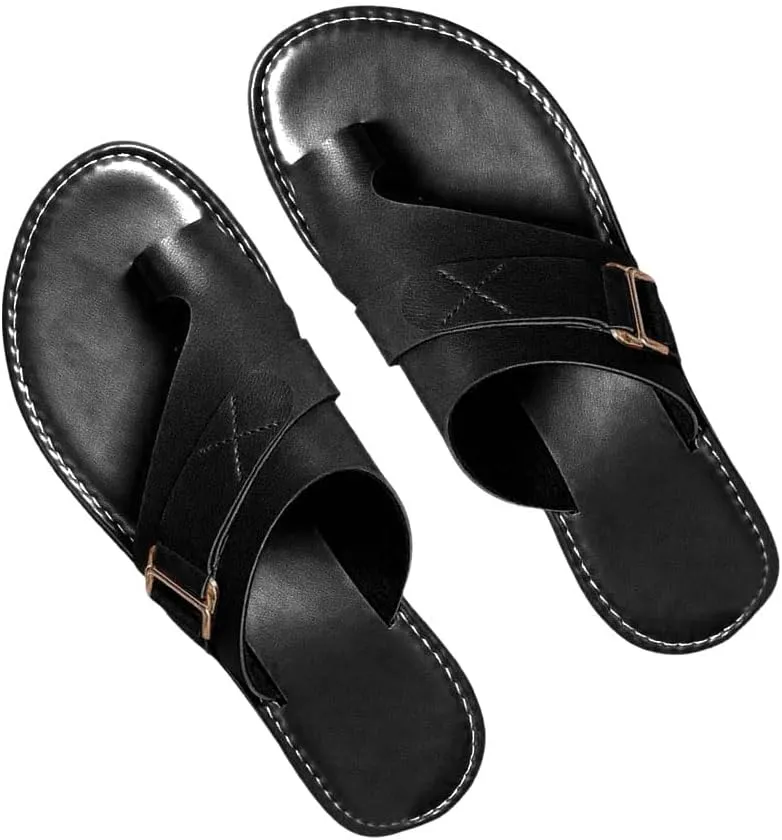 Cathalem Toe Ring Sandals for Women Orthopedic Sandals 2024 New Ring Loop Strap Flip Flops Flat Leather Sandals Women