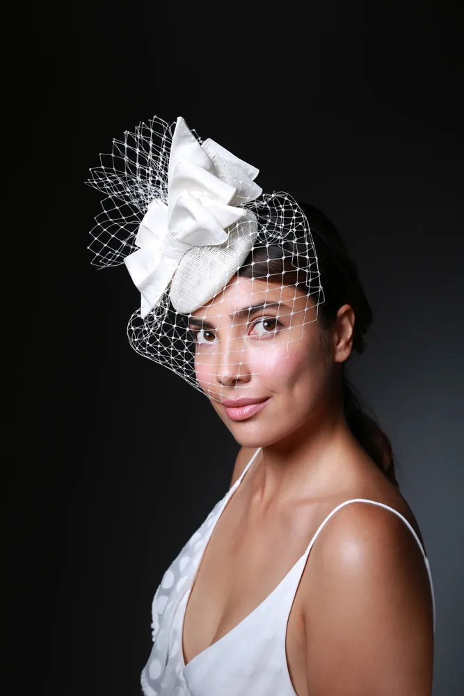 Charlotte: Birdcage Veil Fascinator with Bows