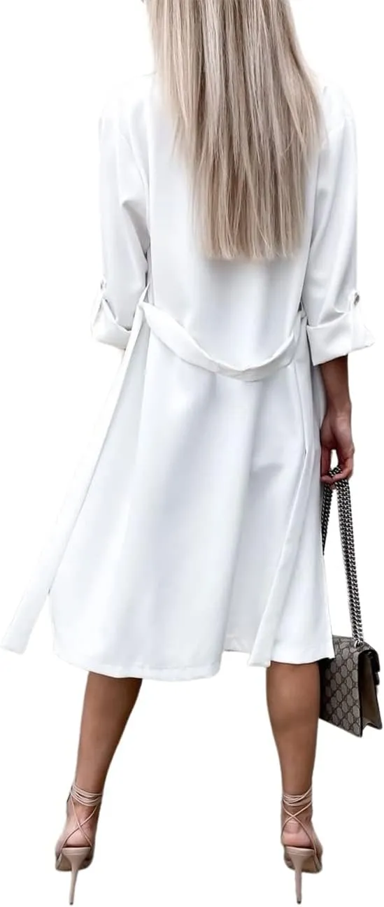 CHARTOU Women's Loose Long Wrap Coat Folded Sleeve Open Front Lightweight Drape Trenchcoat