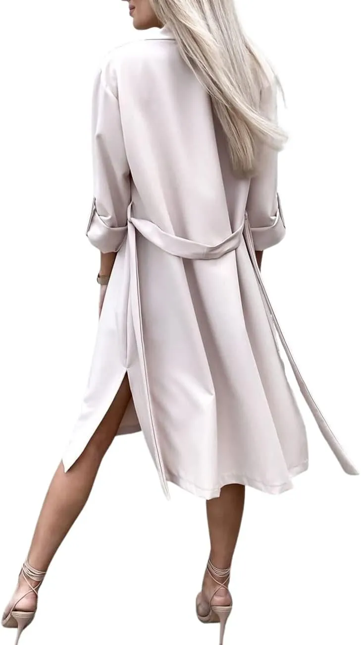 CHARTOU Women's Loose Long Wrap Coat Folded Sleeve Open Front Lightweight Drape Trenchcoat