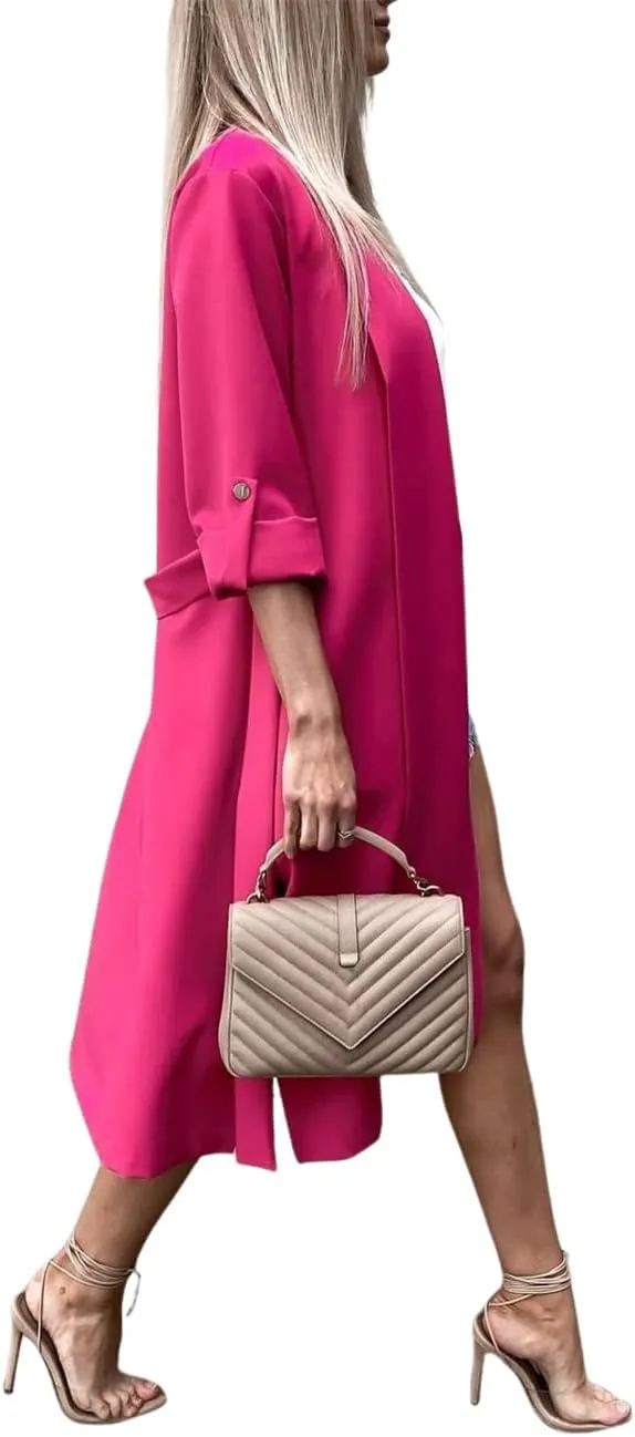 CHARTOU Women's Loose Long Wrap Coat Folded Sleeve Open Front Lightweight Drape Trenchcoat