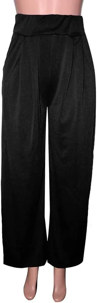 Chatinction Women's Casual Palazzo Pants High Waist Pleated Polka Dot Printed Wide Leg Pants with Pockets