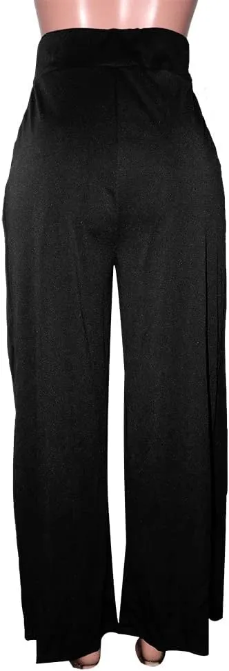 Chatinction Women's Casual Palazzo Pants High Waist Pleated Polka Dot Printed Wide Leg Pants with Pockets