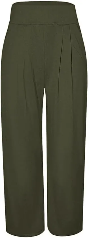 Chatinction Women's Casual Palazzo Pants High Waist Pleated Polka Dot Printed Wide Leg Pants with Pockets
