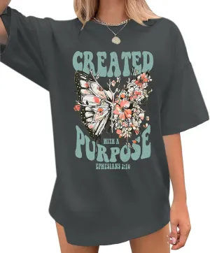 Christian Shirts for Women Jesus Tshirt Faith Religious Bible Verse T Shirt Oversized Boho Butterfly Graphic Tees Top