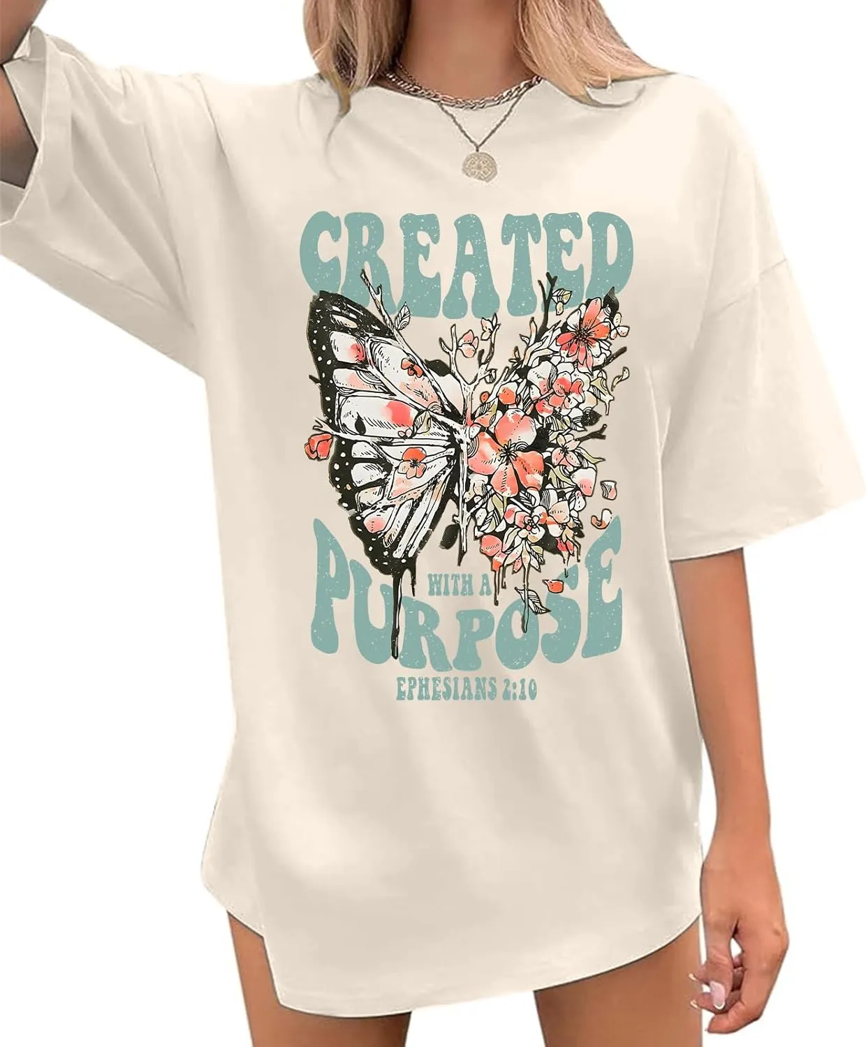 Christian Shirts for Women Jesus Tshirt Faith Religious Bible Verse T Shirt Oversized Boho Butterfly Graphic Tees Top