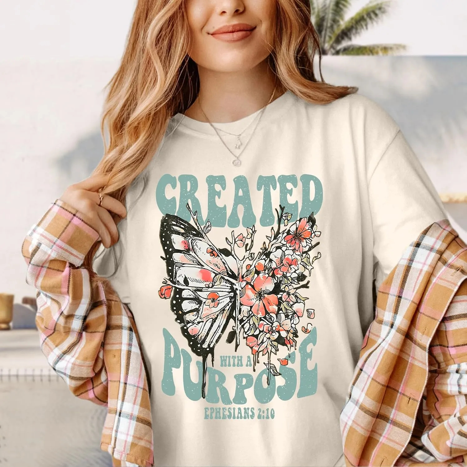 Christian Shirts for Women Jesus Tshirt Faith Religious Bible Verse T Shirt Oversized Boho Butterfly Graphic Tees Top