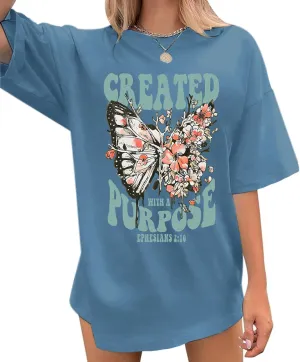 Christian Shirts for Women Jesus Tshirt Faith Religious Bible Verse T Shirt Oversized Boho Butterfly Graphic Tees Top
